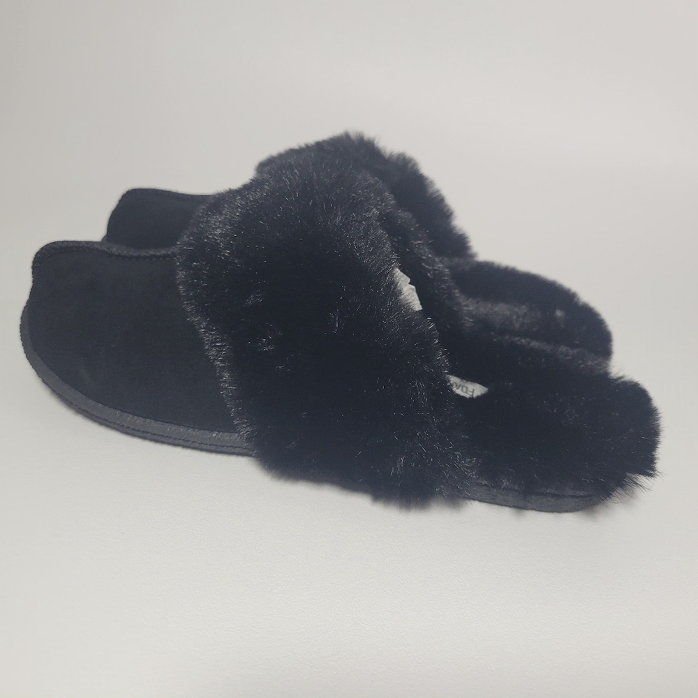 Warm Soft Faux Fur Lined & Trimmed Black Slippers Size 7 - Picture 12 of 12